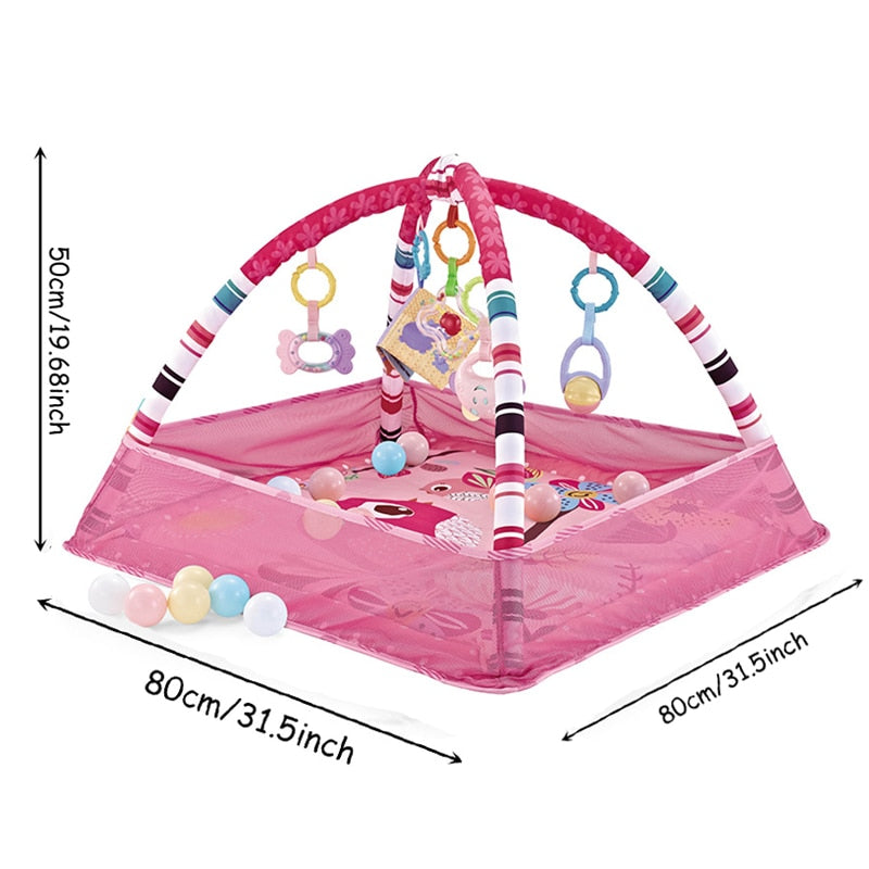 Baby Play Gym Mat with Interactive Arch, Removable Toys, Safety Net, and Three Color Options, Suitable for Ages 0-18 Months (Balls Not Included)