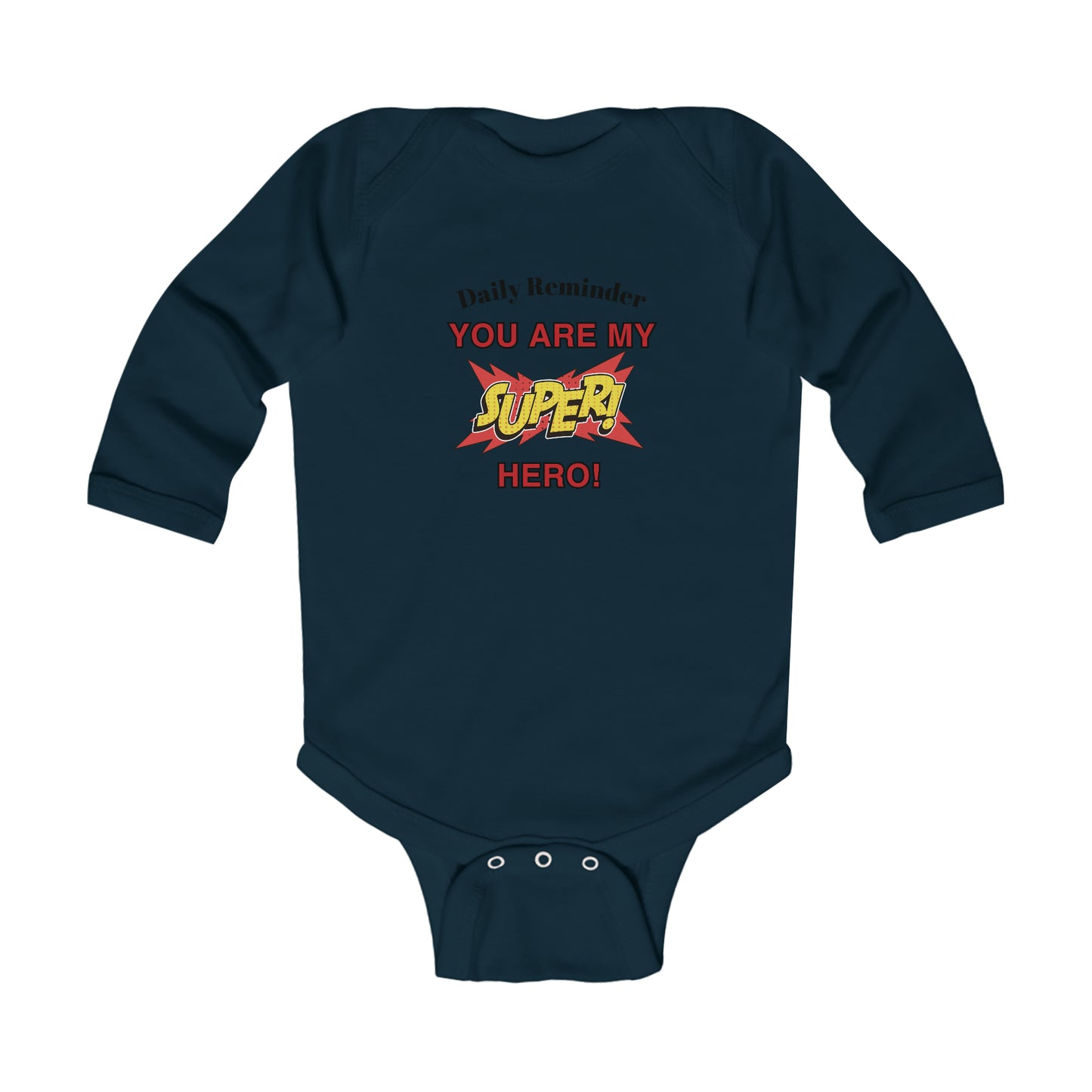 Adorabile Body a Maniche Lunghe Per Neonato: Dolce Stampa 'Super Hero' con Daily Reminder per La Mamma! 4 Colori, Adatto all'Età 0-18 Mesi