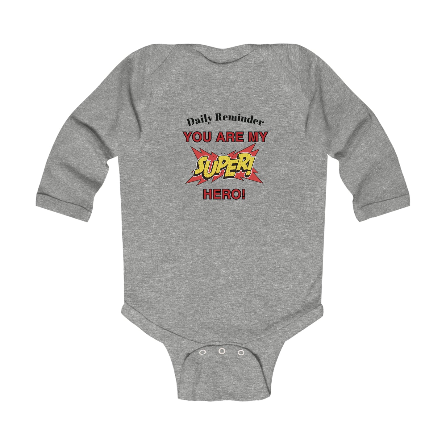 Adorable Baby Long Sleeve Bodysuit: Sweet Super Hero Daily Reminder Print for Mom! 4 Colors, Suitable for Ages 0-18 Months