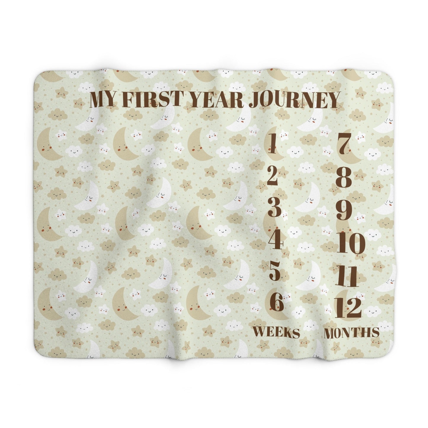 Baby Milestone Sherpa Fleece Blanket with Moon Print: Capture Every Stage of Growth from 0 to 12 Months!