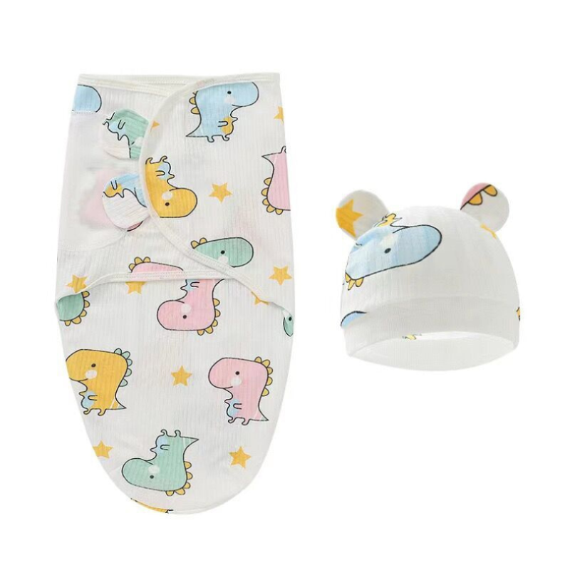 Set of Swaddle and Hat: Wrap Your Baby in a Soft 100% Cotton Sleep Sack Swaddle for a Peaceful Sleep, Choose From 8 Unisex Designs, Suitable For Ages 0-3 Months