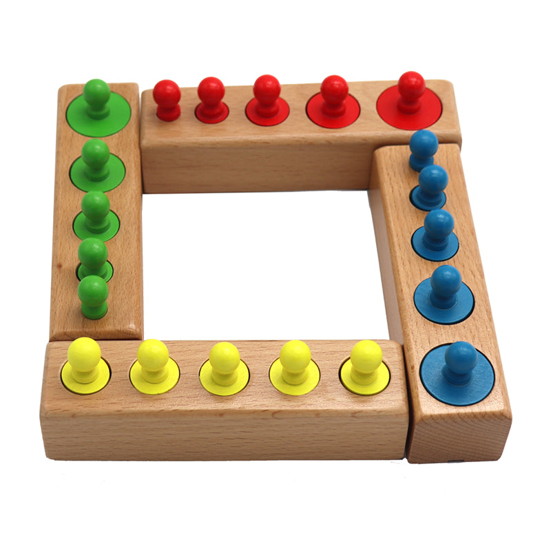 Set of 4 Montessori Cylinder Block: Wooden Game with Stackable Cylinders of Different Sizes and Colors to Stimulate the Child's Early Learning, 18-24 Months