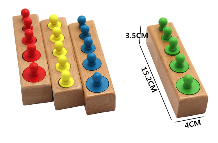 Set of 4 Montessori Cylinder Block: Wooden Game with Stackable Cylinders of Different Sizes and Colors to Stimulate the Child's Early Learning, 18-24 Months