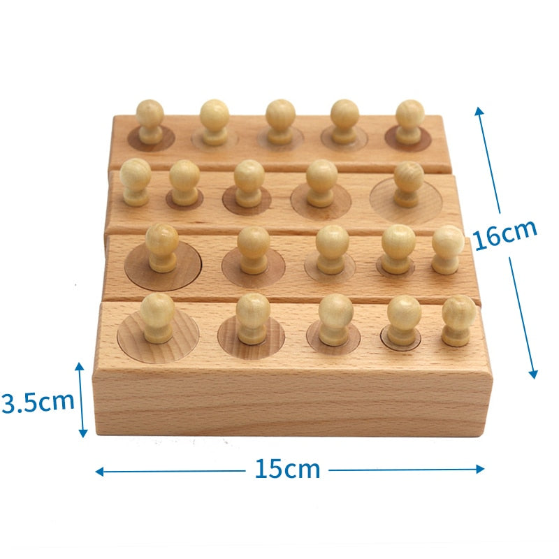 Set of 4 Montessori Cylinder Block: Wooden Game with Stackable Cylinders of Different Sizes and Colors to Stimulate the Child's Early Learning, 18-24 Months