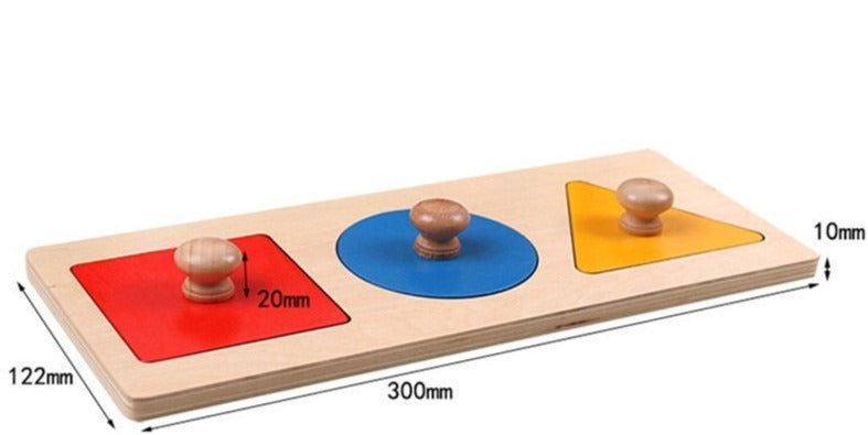 Puzzle Montessori Tre Forme e Colori: Gioco in Legno per l'Apprendimento Precoce del Bambino, Adatto dagli 8 ai 18 Mesi