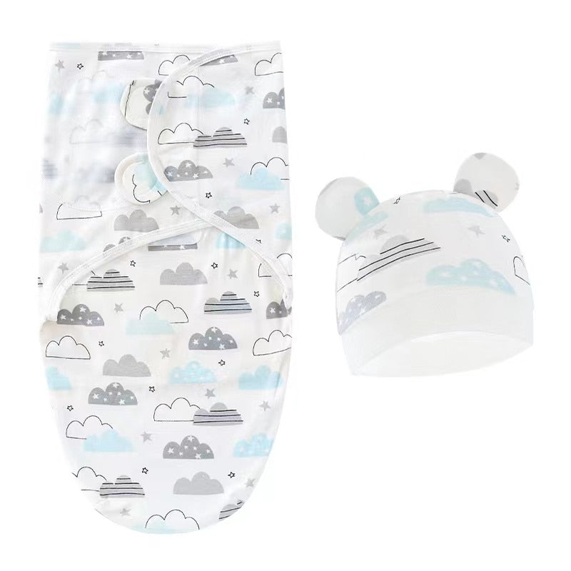 Set of Swaddle and Hat: Wrap Your Baby in a Soft 100% Cotton Sleep Sack Swaddle for a Peaceful Sleep, Choose From 8 Unisex Designs, Suitable For Ages 0-3 Months