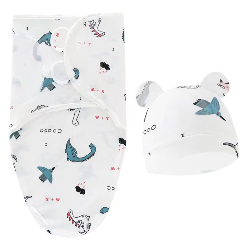 Set of Swaddle and Hat: Wrap Your Baby in a Soft 100% Cotton Sleep Sack Swaddle for a Peaceful Sleep, Choose From 8 Unisex Designs, Suitable For Ages 0-3 Months