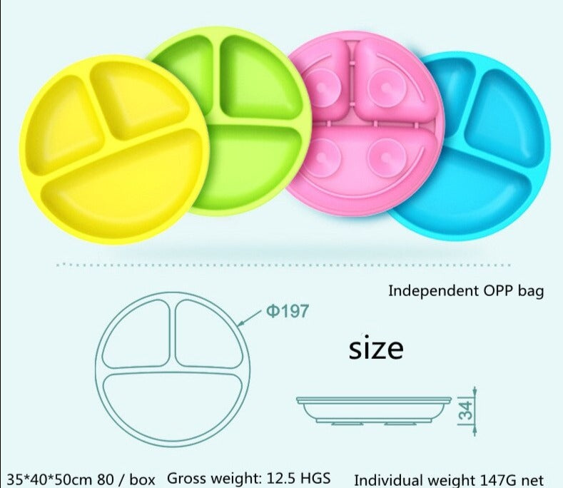 Piatto in Silicone Flessibile con Ventose: Dotato di 3 Scomparti per Imparare a Mangiare in Modo Indipendente, Adatto all’Età 9-24 Mesi