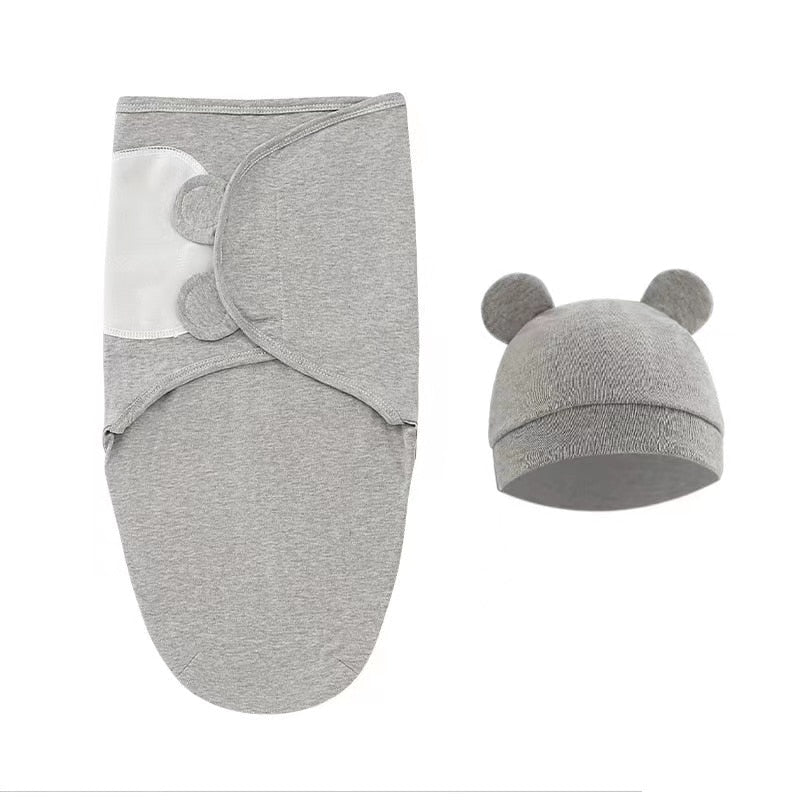 Set of Swaddle and Hat: Wrap Your Baby in a Soft 100% Cotton Sleep Sack Swaddle for a Peaceful Sleep, Choose From 8 Unisex Designs, Suitable For Ages 0-3 Months