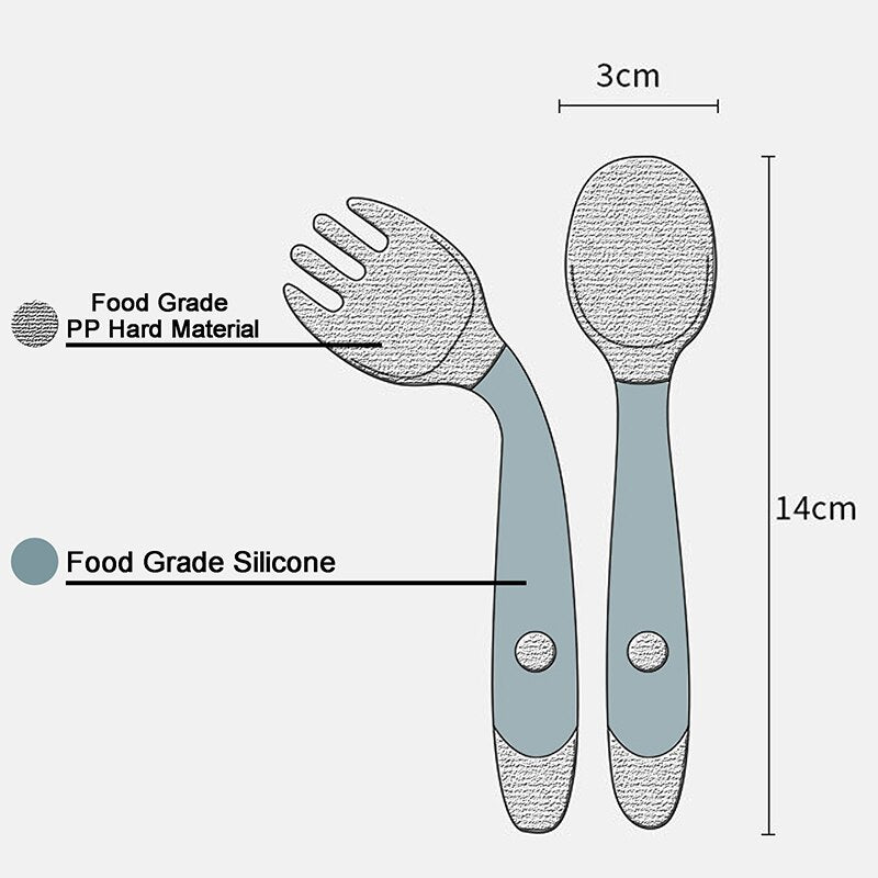 Set of Flexible Silicone Fork and Spoon: Easy-to-Grip Utensils for Learn Self-Feeding, Suitable for Ages 9-24 Months