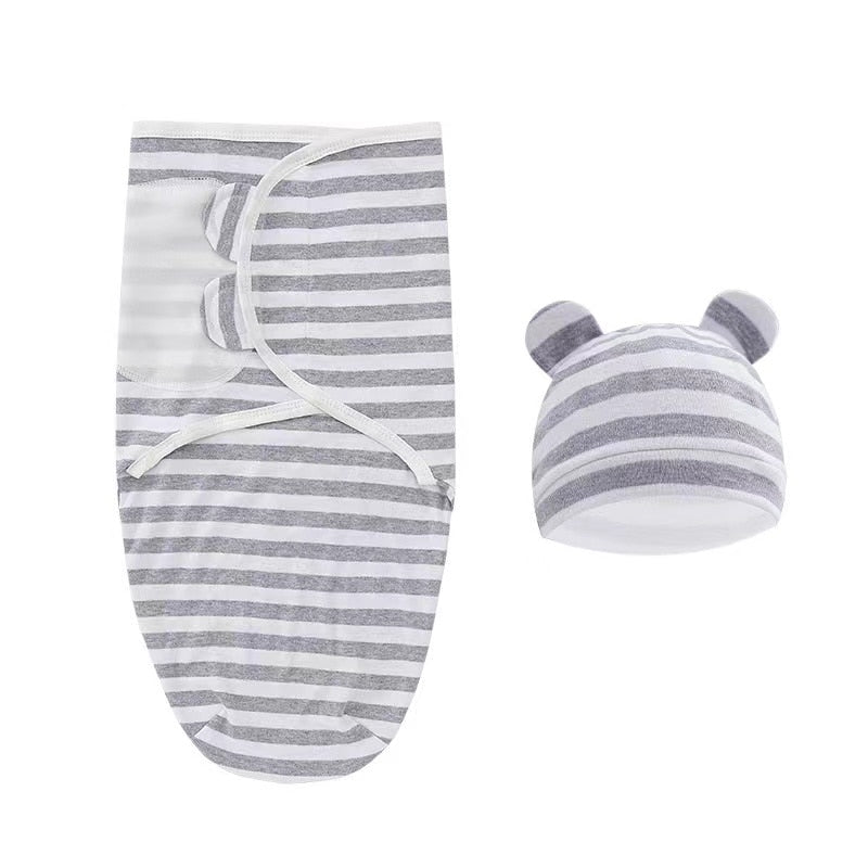 Set of Swaddle and Hat: Wrap Your Baby in a Soft 100% Cotton Sleep Sack Swaddle for a Peaceful Sleep, Choose From 8 Unisex Designs, Suitable For Ages 0-3 Months