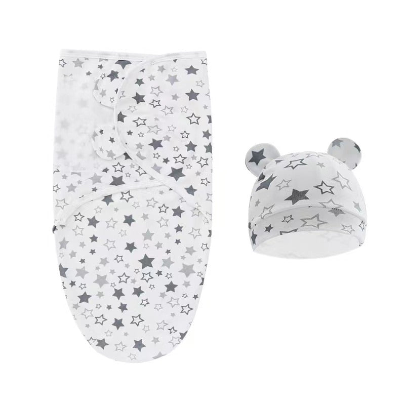 Set of Swaddle and Hat: Wrap Your Baby in a Soft 100% Cotton Sleep Sack Swaddle for a Peaceful Sleep, Choose From 8 Unisex Designs, Suitable For Ages 0-3 Months