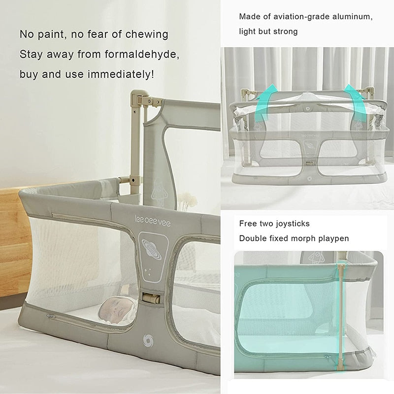 Space-Saving Safe Crib with Rails for Children 0-36 Months, Designed for Small Bedrooms, The TikTok Sensation!