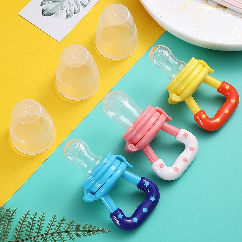 Set of 3 Baby Food & Fruit Feeder Pacifier, Three Vibrant Colors: Soothe Gums and Promote Teething Stimulation, Suitable for Ages 4-24 Months